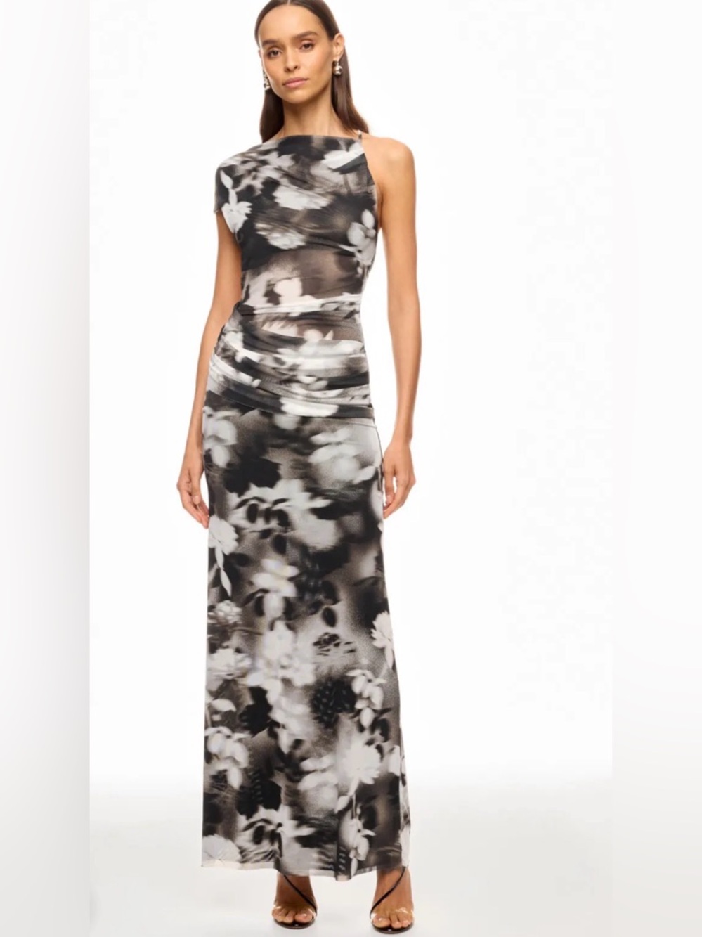 bec + bridge Black Grey Brown & White One-Shoulder Floral Maxi Dress